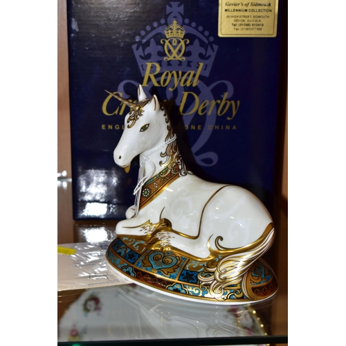 378 - A BOXED ROYAL CROWN DERBY 'UNICORN' PAPERWEIGHT, limited edition 632/2000, with certificate, designe... 