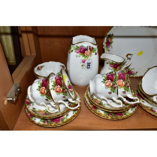 383 - A ROYAL ALBERT 'OLD COUNTRY ROSES' PATTERN TEA SET, comprising a square form vase, height 17cm, cake... 