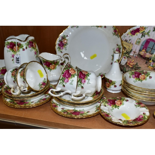 383 - A ROYAL ALBERT 'OLD COUNTRY ROSES' PATTERN TEA SET, comprising a square form vase, height 17cm, cake... 