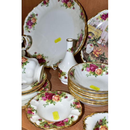 383 - A ROYAL ALBERT 'OLD COUNTRY ROSES' PATTERN TEA SET, comprising a square form vase, height 17cm, cake... 