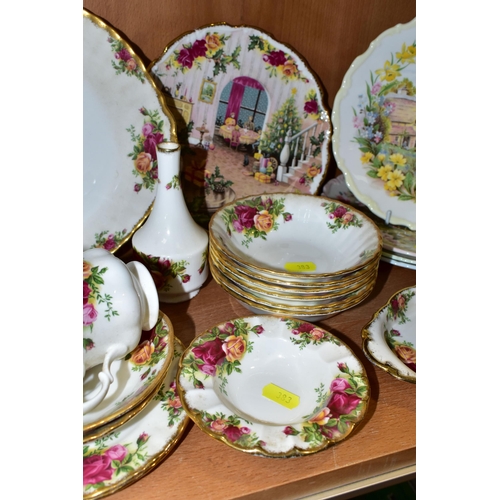 383 - A ROYAL ALBERT 'OLD COUNTRY ROSES' PATTERN TEA SET, comprising a square form vase, height 17cm, cake... 