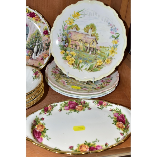 383 - A ROYAL ALBERT 'OLD COUNTRY ROSES' PATTERN TEA SET, comprising a square form vase, height 17cm, cake... 