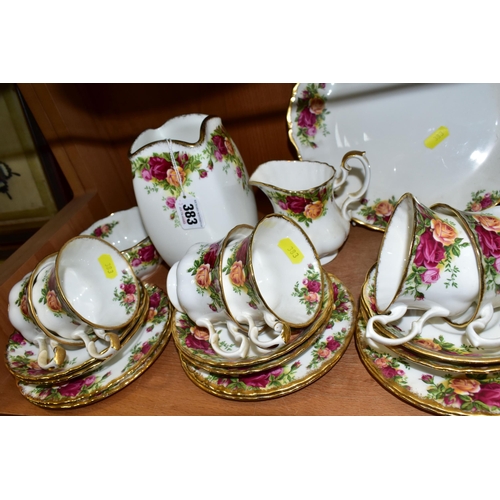 383 - A ROYAL ALBERT 'OLD COUNTRY ROSES' PATTERN TEA SET, comprising a square form vase, height 17cm, cake... 