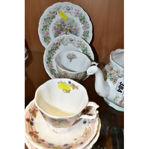 384 - A ROYAL DOULTON TEA SERVIC FROM THE BRAMBLEY HEDGE GIFT COLLECTION, comprising a teapot, four cups, ... 