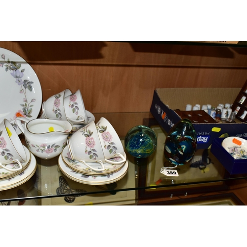 389 - A ROYAL WORCESTER 'JUNE GARLAND' PATTERN TEA SET AND A COLLECTION OF CERAMIC THIMBLES, comprising a ... 