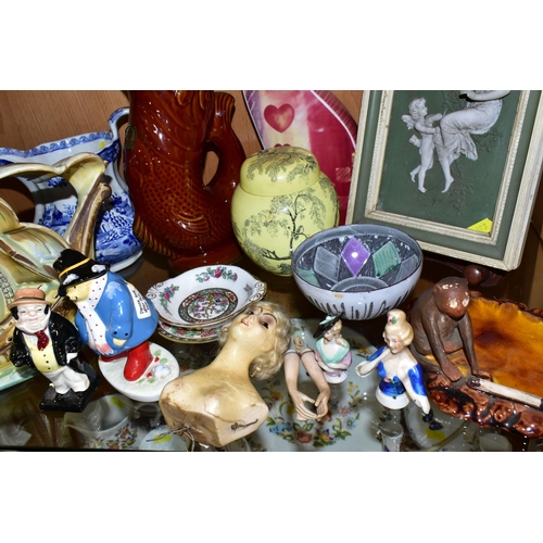 393 - A COLLECTION OF MISCELLANEOUS CERAMICS, comprising a Royal Doulton Kingsware Memories pitcher with a... 