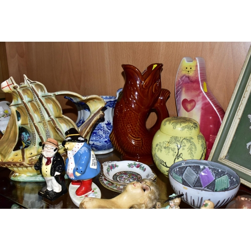 393 - A COLLECTION OF MISCELLANEOUS CERAMICS, comprising a Royal Doulton Kingsware Memories pitcher with a... 