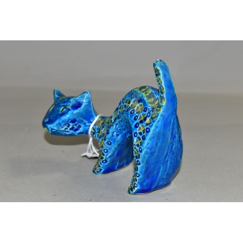 395 - A MID CENTURY BITOSSI STYLE CAT, blue and green colourway, height 11.5cm (1) (Condition Report: a fe... 