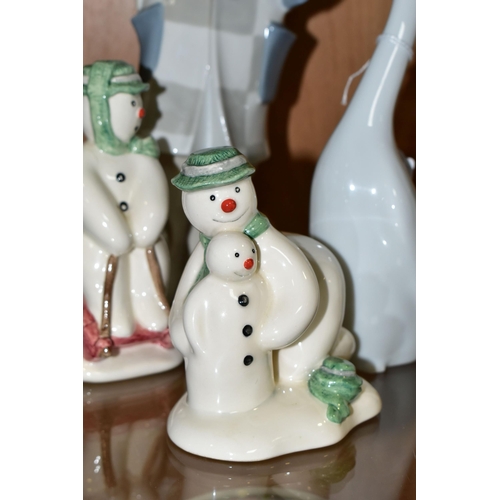 396 - A LLADRO FIGURINE AND ONE SIMILAR, TOGETHER WITH TWO ROYAL DOULTON SNOWMEN, comprising 'Building The... 