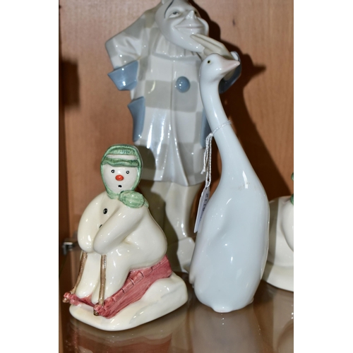 396 - A LLADRO FIGURINE AND ONE SIMILAR, TOGETHER WITH TWO ROYAL DOULTON SNOWMEN, comprising 'Building The... 