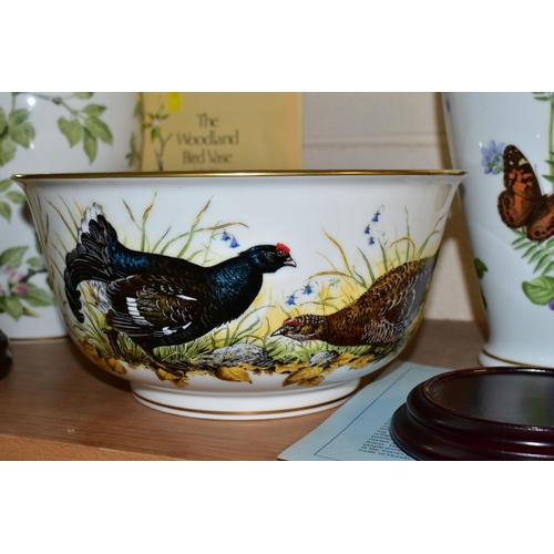 407 - A FRANKLIN PORCELAIN 'THE GAME BIRD BOWL' TOGETHER WITH TWO VASES, comprising 'The Game Bird Bowl' b... 