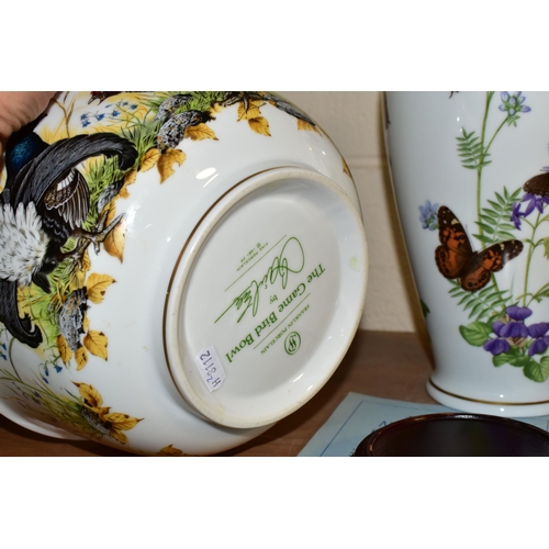 407 - A FRANKLIN PORCELAIN 'THE GAME BIRD BOWL' TOGETHER WITH TWO VASES, comprising 'The Game Bird Bowl' b... 