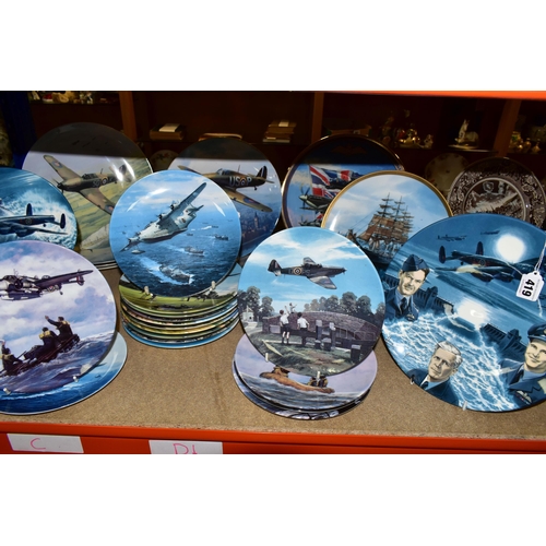 419 - THIRTY NINE MILITARY THEMED COLLECTORS PLATES, mainly decorated with second world war aircraft, to i... 