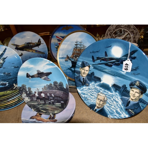 419 - THIRTY NINE MILITARY THEMED COLLECTORS PLATES, mainly decorated with second world war aircraft, to i... 