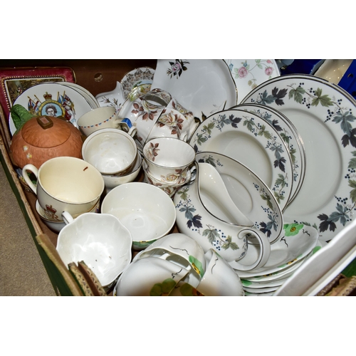 421 - FIVE BOXES OF CERAMIC DINNER AND TEA WARES, to include a Royal Albert 'Queens Messenger' cake plate,... 