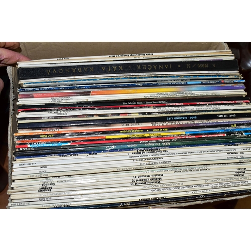 434 - THREE BOXES OF LP RECORDS AND MUSICAL INSTRUMENTS, to include a cased violin, music stand, three rec... 