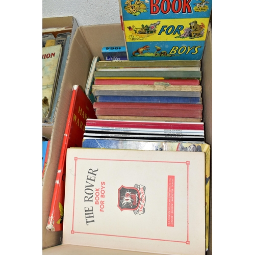 447 - THREE BOXES OF MOSTLY CHILDREN'S BOOKS containing approximately ninety miscellaneous titles in hardb... 