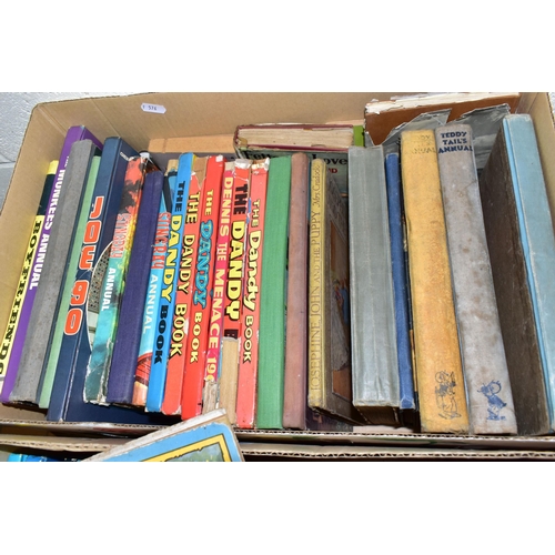 447 - THREE BOXES OF MOSTLY CHILDREN'S BOOKS containing approximately ninety miscellaneous titles in hardb... 