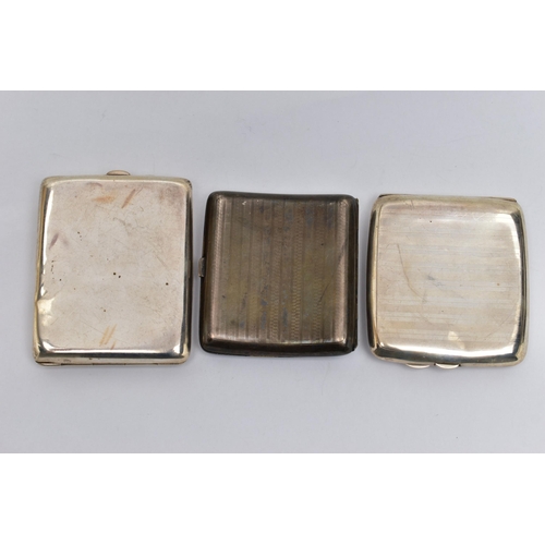 157 - THREE SILVER CIGARETTE CASES, two with engine turned patterns and engraved cartouches, fitted with p... 