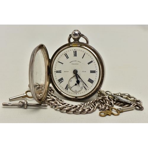 16 - AN EARLY 20TH CENTURY SILVER OPEN FACE POCKET WATCH, key wound, white ceramic dial signed 'Sheperd B... 