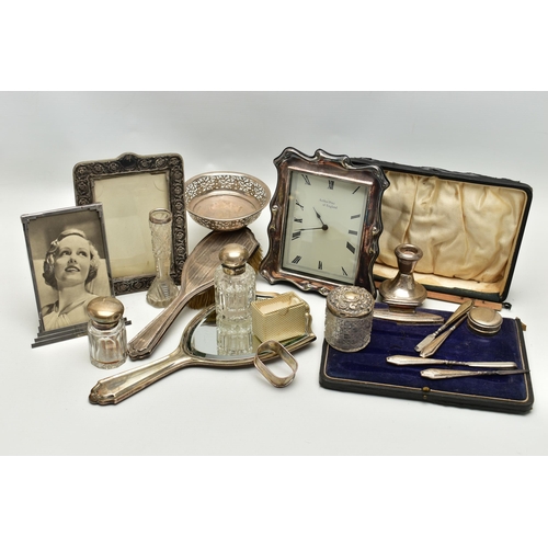 160 - A BOX OF SILVER AND OTHER ITEMS, to include a silver raised bonbon dish, hallmarked 'Gorham Manufact... 