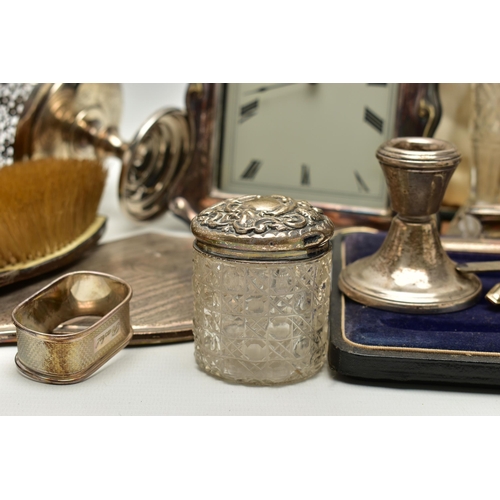 160 - A BOX OF SILVER AND OTHER ITEMS, to include a silver raised bonbon dish, hallmarked 'Gorham Manufact... 