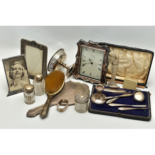 160 - A BOX OF SILVER AND OTHER ITEMS, to include a silver raised bonbon dish, hallmarked 'Gorham Manufact... 