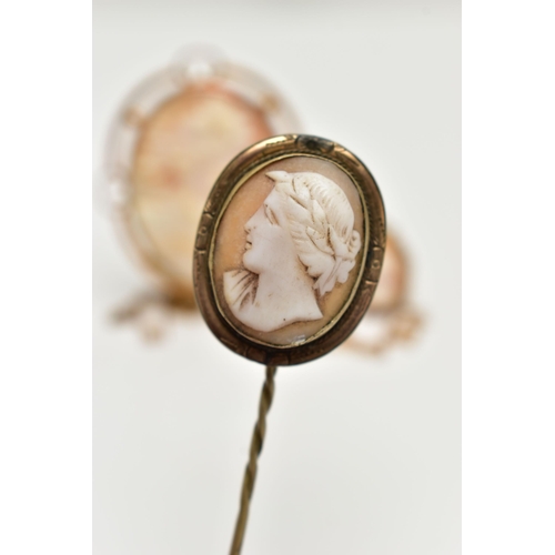 17 - THREE PIECES OF CAMEO JEWELLERY, to include a cameo brooch, carved shell cameo depicting a lady in p... 