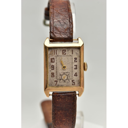 29 - A GENTS 9CT GOLD WRISTWATCH,  rectangular silver dial, Arabic numerals, seconds subsidiary dial at t... 