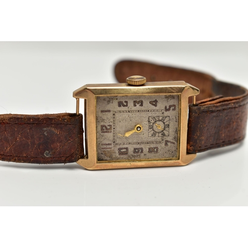 29 - A GENTS 9CT GOLD WRISTWATCH,  rectangular silver dial, Arabic numerals, seconds subsidiary dial at t... 