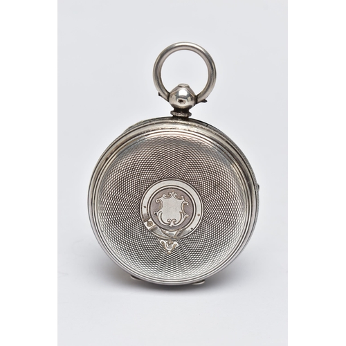 32 - A LATE VICTORIAN SILVER OPEN FACE POCKET WATCH, key wound movement, round silver dial with gold flor... 