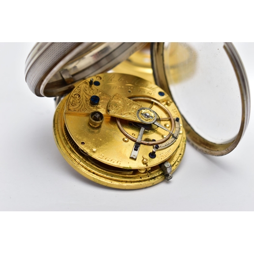 32 - A LATE VICTORIAN SILVER OPEN FACE POCKET WATCH, key wound movement, round silver dial with gold flor... 