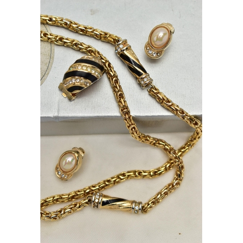 39 - AN ASSORTMENT OF 'CHRISTIAN DIOR' JEWELLERY, the first a long Byzantine chain with four tubular fitt... 