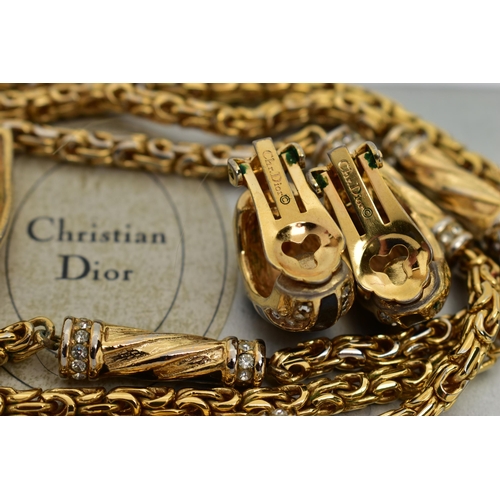 39 - AN ASSORTMENT OF 'CHRISTIAN DIOR' JEWELLERY, the first a long Byzantine chain with four tubular fitt... 