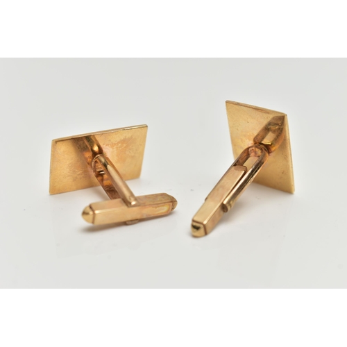 41 - A PAIR OF 9CT GOLD CUFFLINKS, each of a rectangular form with a floral pattern and vacant cartouche,... 