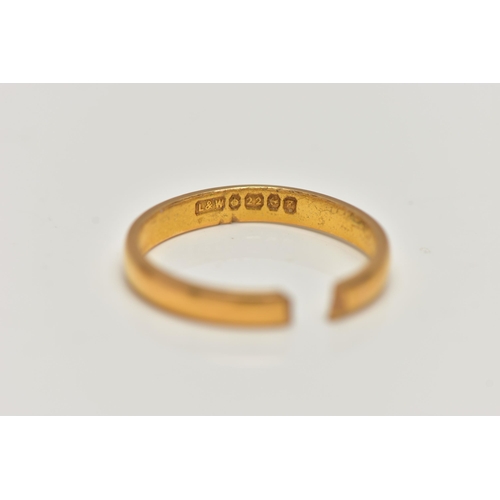 58 - A 22CT GOLD BAND RING, polished split band, hallmarked 22ct Birmingham, approximate gross weight 3.1... 