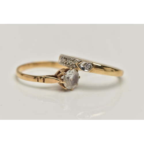 6 - TWO GEM SET RINGS, the first a 9ct gold half eternity ring set with single cut diamond detail, to a ... 