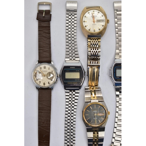 62 - A BAG OF ASSORTED WRISTWATCHES, to include a gents 'Rotary' Automatic, two gents digital 'Casio' wat... 