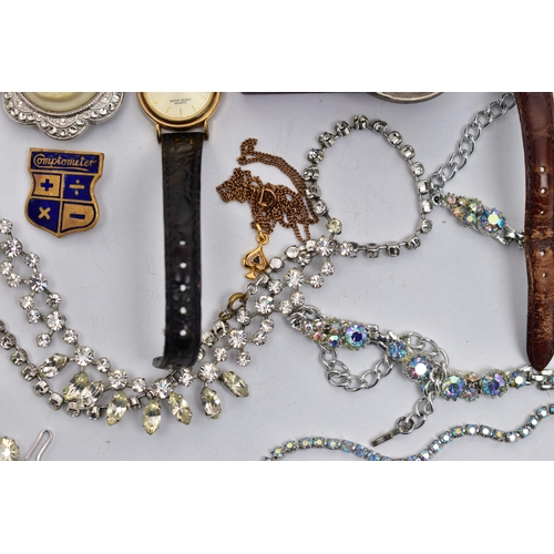 68 - A BOX OF ASSORTED ITEMS, to include a ladys 'TimeCo' wristwatch, gold plated case fitted with an ope... 