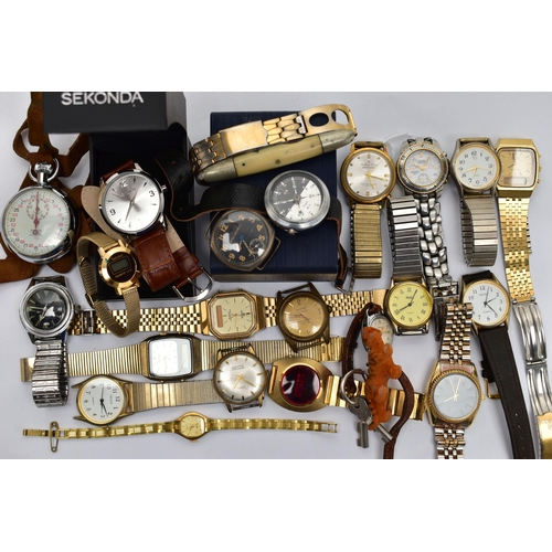 73 - A BOX OF ASSORTED WRISTWATCHES, to include a gents gold plated, 'Matthey-Doret' Electronic, fitted w... 