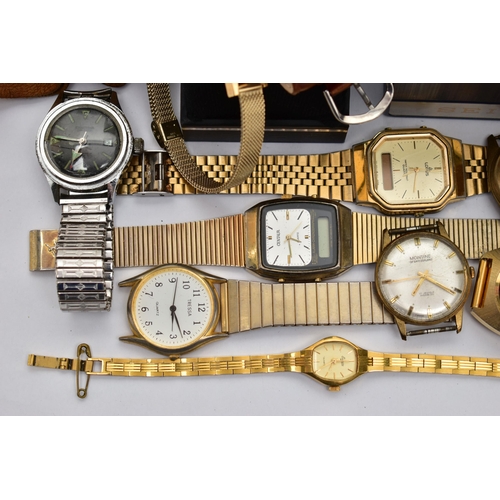 73 - A BOX OF ASSORTED WRISTWATCHES, to include a gents gold plated, 'Matthey-Doret' Electronic, fitted w... 