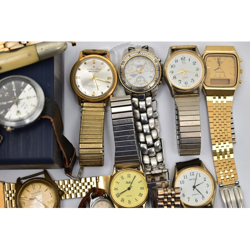 73 - A BOX OF ASSORTED WRISTWATCHES, to include a gents gold plated, 'Matthey-Doret' Electronic, fitted w... 