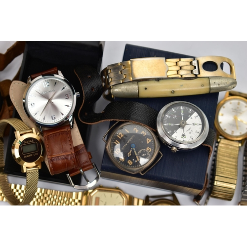 73 - A BOX OF ASSORTED WRISTWATCHES, to include a gents gold plated, 'Matthey-Doret' Electronic, fitted w... 