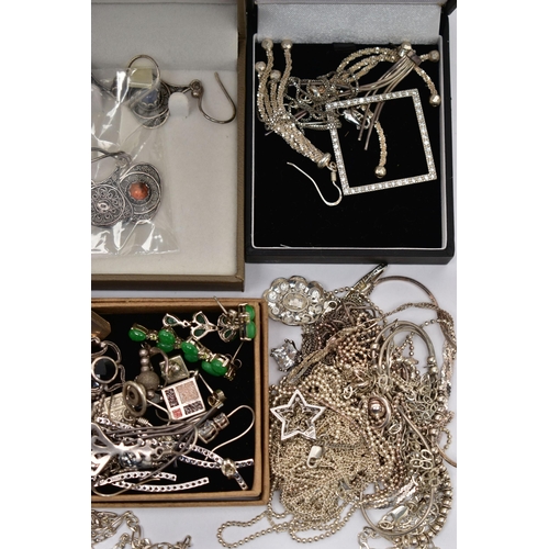 74 - A BOX OF ASSORTED WHITE METAL JEWELLERY, to include pendant necklaces, earrings, bracelets, brooches... 