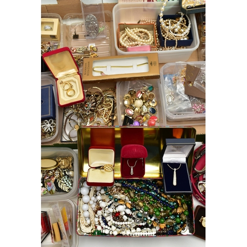 78 - A LARGE BOX OF ASSORTED COSTUME JEWELLERY, to include a ladys 'Rotary' wristwatch, seven additional ... 