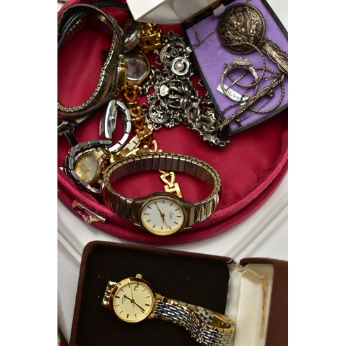 78 - A LARGE BOX OF ASSORTED COSTUME JEWELLERY, to include a ladys 'Rotary' wristwatch, seven additional ... 