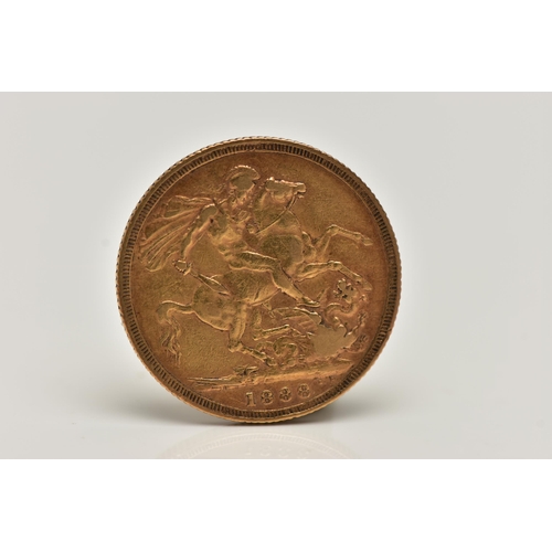 8 - A LATE VICTORIAN FULL GOLD SOVEREIGN COIN, obverse depicting Queen Victoria, reverse George and the ... 