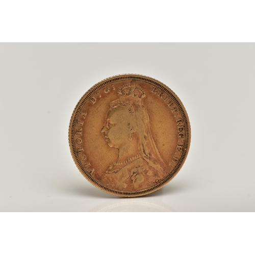 8 - A LATE VICTORIAN FULL GOLD SOVEREIGN COIN, obverse depicting Queen Victoria, reverse George and the ... 