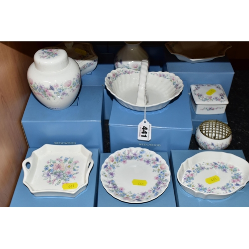 441 - TWELVE BOXED WEDGWOOD 'ANGELA' PATTERN PIECES OF GIFTWARE, comprising a Templeton tray, Albany tray,... 