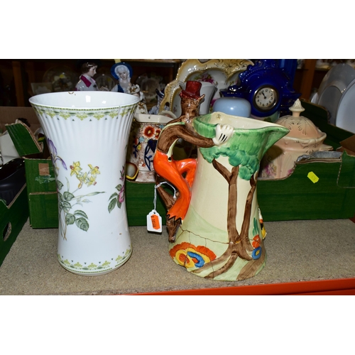 426 - TWO BOXES OF CERAMICS, to include an Aynsley 'Orchard Gold' pin dish, a Sylvac 2696 planter, a black... 